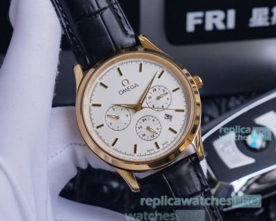 Super Clone Swiss Omega De Ville Yellow Gold White Dial Watch